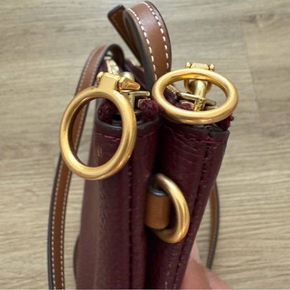 Tory Burch Perry Bombe Double Zip Leather Crossbody Burgundy Chic Feminine - Picture 8 of 12